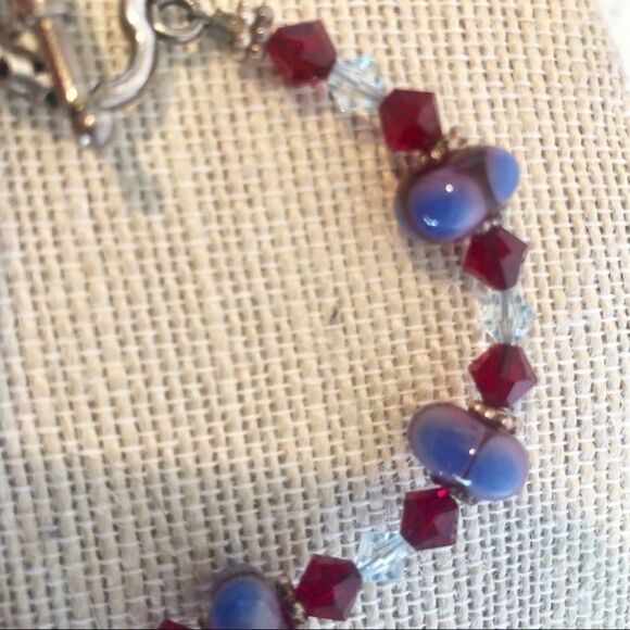 Silver bracelet w/ Swarovski and lamp work beads - Picture 5 of 7